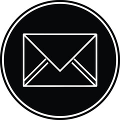 Simple modern envelope mail icon in black circle for email branding use