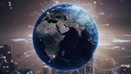 Animated Earth globe with data connections showing global communications and network - Powered by Adobe