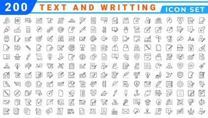 Writing Editable Icons set. Vector illustration in modern thin line style of text related icons: documents, tools, literature, and more. Pictograms and infographics for mobile apps.