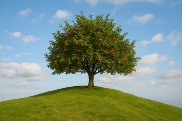 an apple tree on a hill