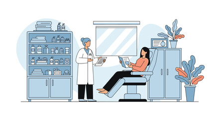 Aesthetic dermatology consultation and treatment session in a modern clinic setting