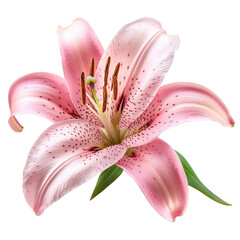 Beautiful pink lily flower nature scene view isolated on transparent background