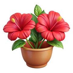 Vibrant Red Hibiscus Flowers in Pot A Stunning 3D Render