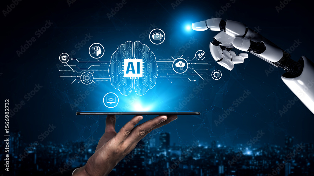 Poster ai assistant brain processor with llm technology, big data, machine learning, generative ai for busi