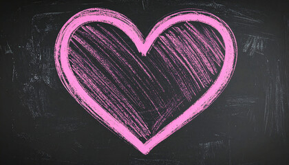 Hand drawn chalk style pink heart on textured blackboard, symbolizing love and affection, creating warm and inviting atmosphere