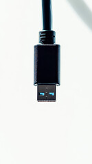 USB 3.0 Type A connector plug closeup. Data transfer technology on white background.