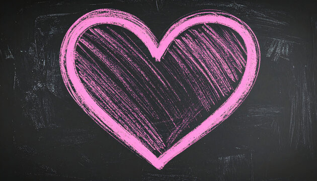 Hand drawn chalk style pink heart on textured blackboard, symbolizing love and affection, creating warm and inviting atmosphere