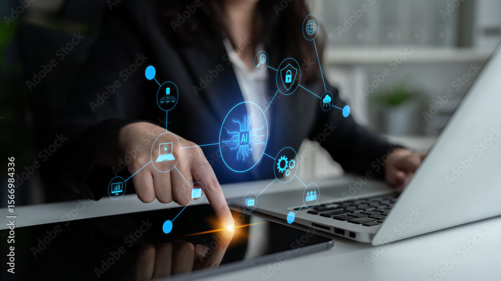 Poster ai network system connects data, security, communication, and intelligence. ai network system enable