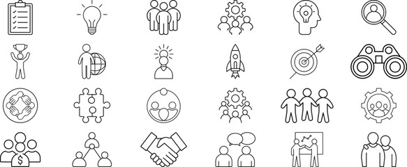 Modern Business & Teamwork Line Icons Set

