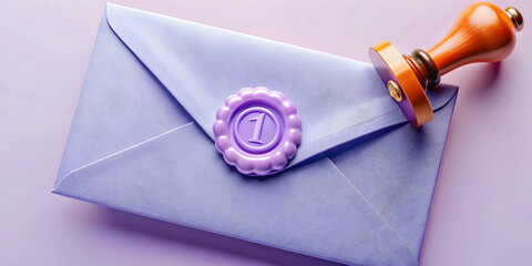 Black envelope with wax seal on light gray surface