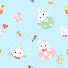 Seamless pattern with art design elements, and colorful Easter eggs.