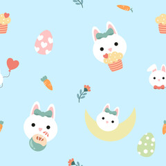 Seamless pattern with art design elements, and colorful Easter eggs.