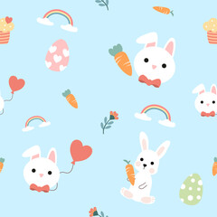 Seamless pattern with art design elements, and colorful Easter eggs.