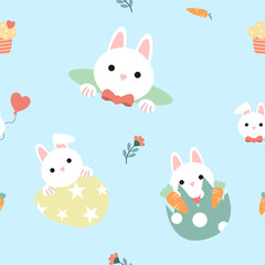 Seamless pattern with art design elements, and colorful Easter eggs.