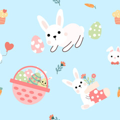 Seamless pattern with art design elements, and colorful Easter eggs.