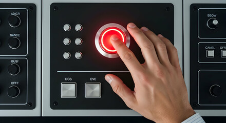 Hand pressing red button on control panel
