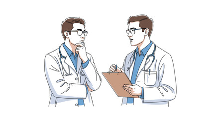 Fototapeta premium Two medical professionals engaged in a focused discussion about patient care and health outcomes