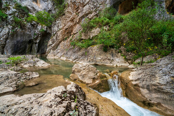Leafy cascade within Saint Luke Gorge Greece