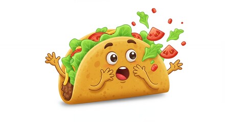 Cartoon taco character expressing surprise