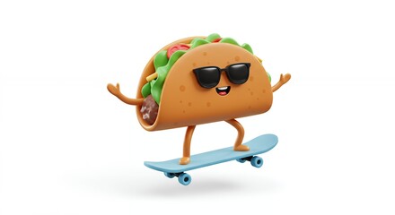 Cartoon taco skateboarding illustration