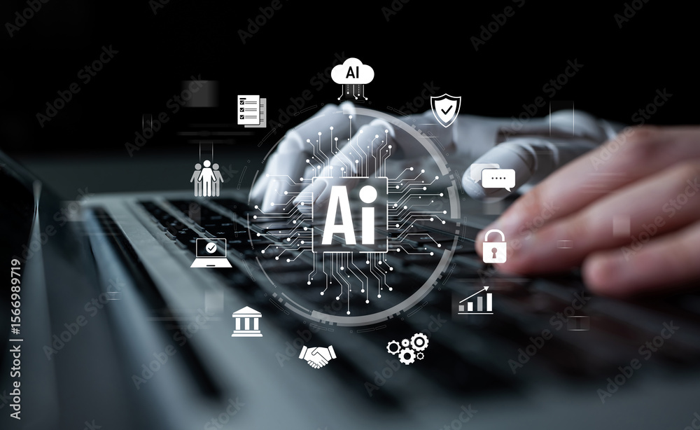 Poster ai assistant brain processor with llm technology, big data, machine learning, generative ai for busi