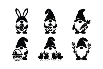 Easter gnomes with bunny ears carrot basket chicks and flowers rabbit