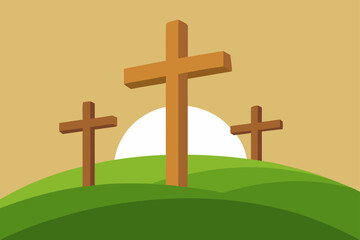 3d rendering of two wooden crosses standing on gra © Madha