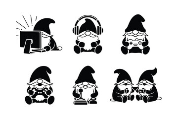 Gaming gnomes with controllers and headphones computer