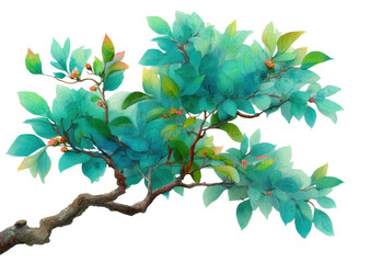 Lush green leaves on branch nature scene bright environment isolated on transparent background