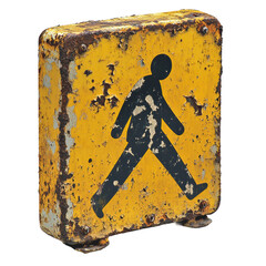 Rusty pedestrian sign amidst urban decay urban environment view isolated on transparent background