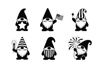 Patriotic Gnomes Holding Stars Flags and Sparklers american flag