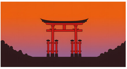 Serene Sunset View of a Traditional Japanese Torii Gate