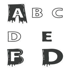 Abstract vector illustration of a black and white alphabet font set with numbers and symbols