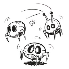 A delightful vector set of funny cartoon insects featuring an ant, bee, butterfly, and ladybug perfect for a colouring page illustration