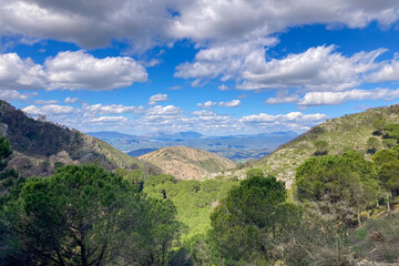 Panoramic view unfolds from the scenic hiking path leading to Mijas peak, showcasing the stunning...