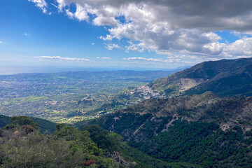Panoramic view unfolds from the scenic hiking path leading to Mijas peak, showcasing the stunning...