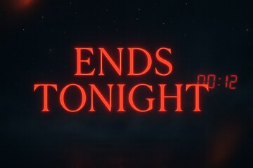 Dark starry background with glowing red “ENDS TONIGHT” message and faded digital timer suggesting urgency and deadline pressure