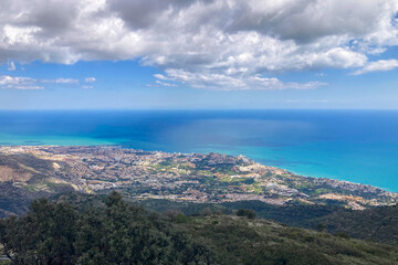 Panoramic view unfolds from the scenic hiking path leading to Mijas peak, showcasing the stunning...