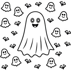 Funny Halloween ghosts create a seamless cartoon pattern, a playful vector illustration of holiday fun