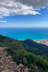 Panoramic view unfolds from the scenic hiking path leading to Mijas peak, showcasing the stunning landscapes of Andalusia, Malaga, Spain