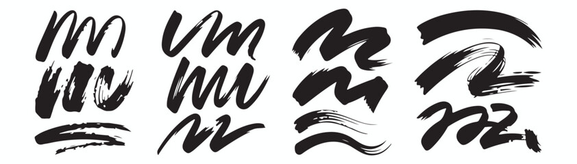 Obraz premium Black brush strokes vector illustration, abstract grunge texture on white background. Artistic design element, paint smear, ink splatter, creative graphic element. 