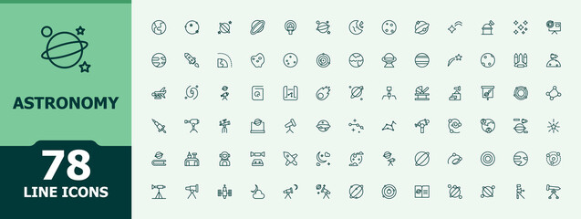 Astronomy icon set. Minimal thin line web icons set. Editable vector illustration. Planet icon set. Contain linear sign universe, cosmos, asteroid, space, planet and more. © icogrid