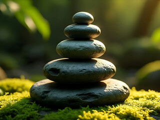 Zen stacked stones on nature background. Close up of Rock balance.