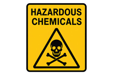 Bold Yellow Hazardous Chemicals Warning Sign with Skull Symbol for Safety Alerts Isolated on PNG Background.