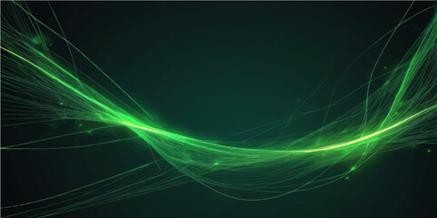 Abstract blue and green fractal light design with dynamic lines and waves
