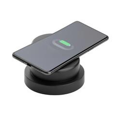 Wireless smartphone charging pad with device charging indicator on isolated background