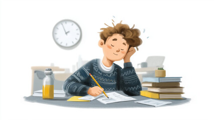 Relieved Student Celebrates Test Completion in Classroom