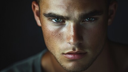 Obraz premium Close-up portrait of a young man's intense gaze.