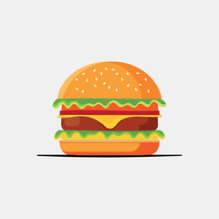 Delicious Double Cheeseburger, Flat Design, Vibrant Colors, Happy Mood, Fast Food Illustration.