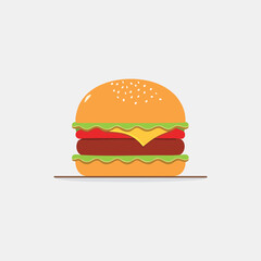 Simple Cheeseburger Illustration, Flat Design, Minimalist Style, Appetizing Mood